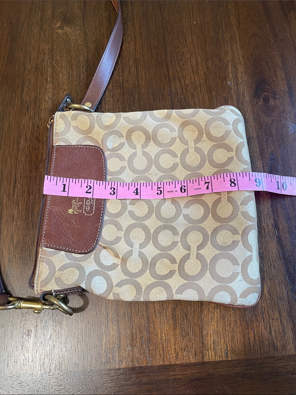Coach Signature Canvas Crossbody in Khaki and Brown - Picture 8 of 12